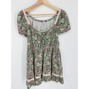 Vintage Urban Outfitters Floral Mini Dress - Green and Pink